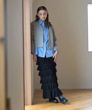 YECCA VECCA ティアードフリルラメニットスカート Black