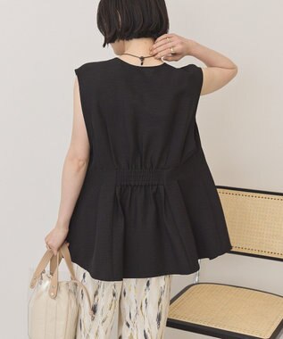 AMERICAN HOLIC 【イージーケア】リネンライクペプラムベスト Black