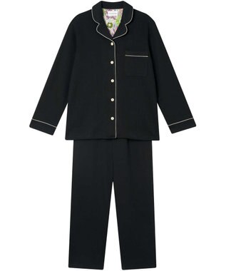une nana cool 【綿混】ソフトコットンリブ 長袖開襟パジャマ MADE WITH LIBERTY FABRIC ブラック