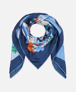 LIBERTY. チューダー パッチワーク 90x90 シルクスカーフ ネイビー