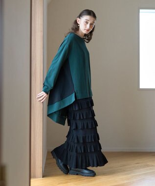 YECCA VECCA ティアードフリルラメニットスカート Black