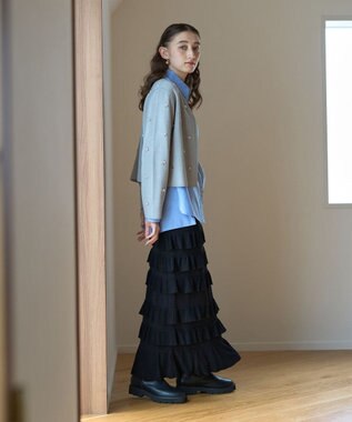 YECCA VECCA ティアードフリルラメニットスカート Black