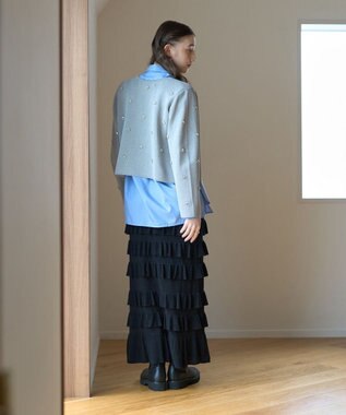 YECCA VECCA ティアードフリルラメニットスカート Black