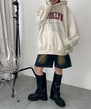 WEGO 【裏起毛】BROOKLYNロゴビッグパーカー オートミール