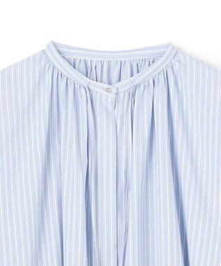 UNFILO ギャザーブラウス スカイブルーストライプ