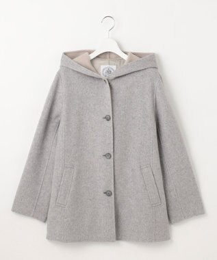 J.PRESS LADIES ウールナイロンリバー フード付き コート ライトグレー×ベージュ系
