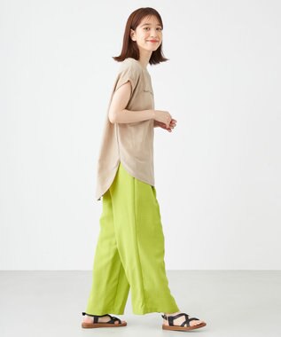 SHARE PARK LADIES ライトタッチ裾テールロゴTシャツ ベージュ系