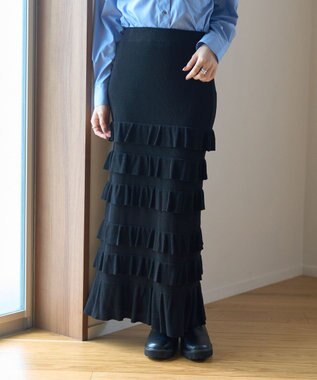 YECCA VECCA ティアードフリルラメニットスカート Black