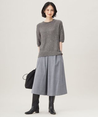 自由区 【アンサンブル対応・洗える】スパンコールプルオーバー ニット チャコール