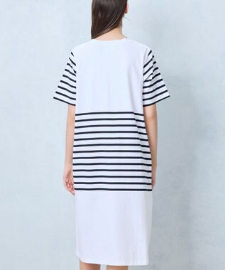 une nana cool 【綿100％】60ハイゲージ天竺パネルボーダー半袖ワンピース WH