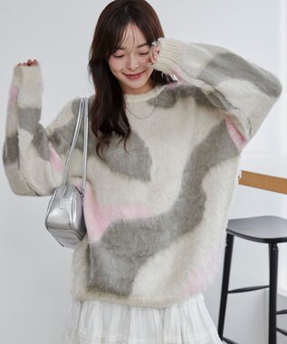 WEGO 【ユニセックス着用ITEM】マーブルシャギーニットプルオーバー ライトグレー