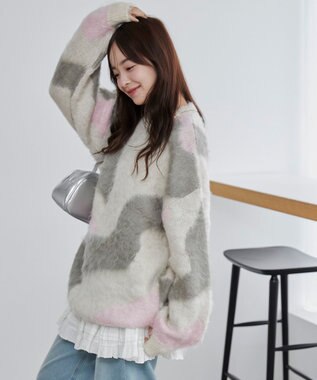 WEGO 【ユニセックス着用ITEM】マーブルシャギーニットプルオーバー ライトグレー