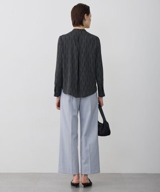 ICB L 【新色追加・WEB限定カラーあり】BackSatinAmunzen バンドカラーブラウス ブラックベース×ストライプチェーン柄