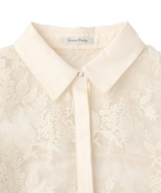 Green Parks オーガン刺繍比翼シャツ Ecru