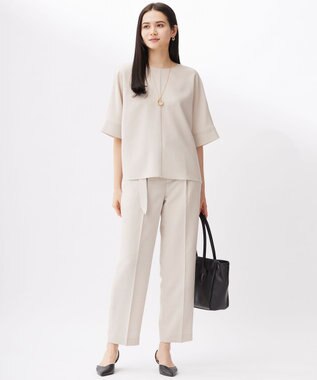 自由区 【カタログ掲載・セットアップ対応・接触冷感・UVカット・洗える】ライトリネンライクテーパード パンツ サンドベージュ