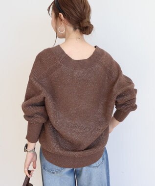 AMERICAN HOLIC ラメ入りＶネック片畦ニットプルオーバー Mocha