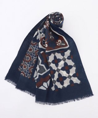 JOSEPH ABBOUD 【イタリア製】クレイジーパターン ストール ネイビー系6