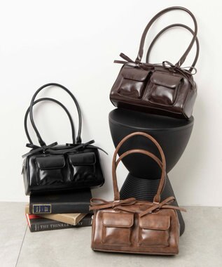 WEGO リボン付きボストンバッグ ダークブラウン