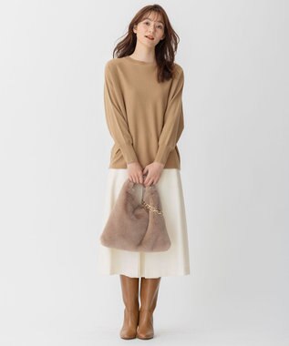 自由区 【洗える】ソフトウールハイゲージ ドルマンスリーブニット キャメル系