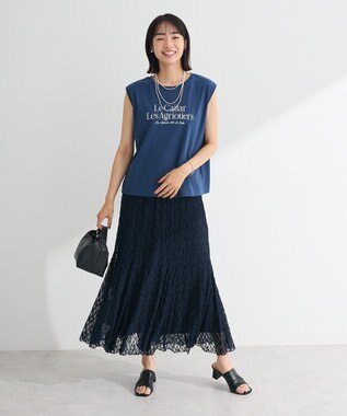 Green Parks ２ＷＡＹパネル切り替えレースフレアスカート Navy