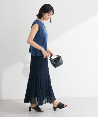 Green Parks ２ＷＡＹパネル切り替えレースフレアスカート Navy