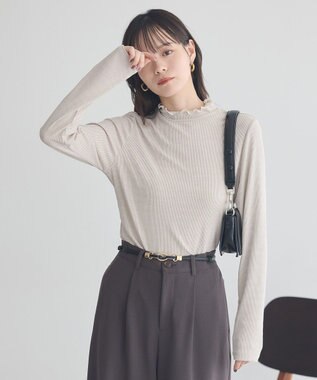 earth music&ecology ラメテレコハイネックプルオーバー Beige