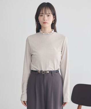 earth music&ecology ラメテレコハイネックプルオーバー Beige