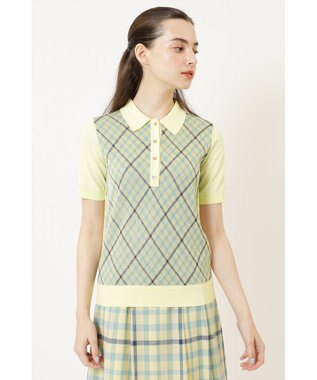 DAKS ジャカードチェックニットポロ