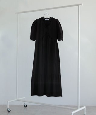 Green Parks ■ＥＳＣＡＲ　刺繍スリーブギャザーワンピース Black