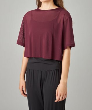 Chacott シアーリブバッククロスTシャツ ワインレッド