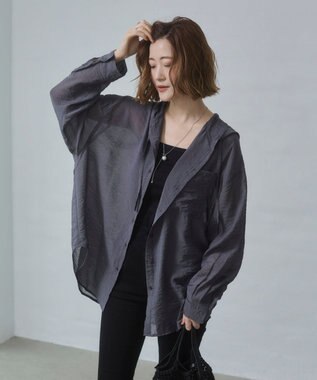 WEGO 【2026年春夏新作】シアーフードシャツ ブラック中濃色