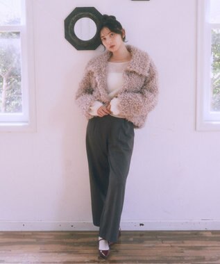 earth music&ecology プードルファーショートブルゾン Pink Beige