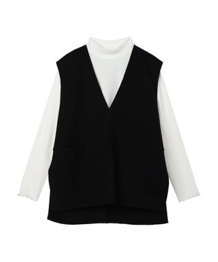 earth music&ecology ＳＥＴ２点圧縮風ポンチベスト＋リブタートル Black