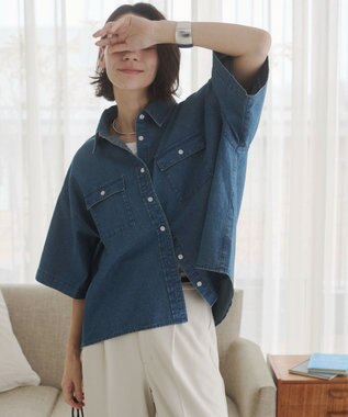 WEGO 【ANGIE VINTAGE】オーバーサイズデニム半袖シャツ ブルーその他