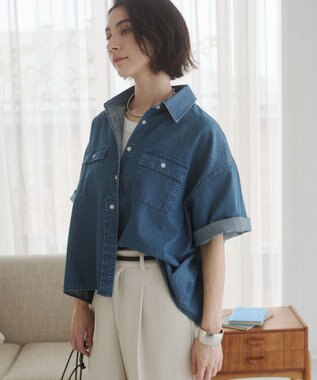 WEGO 【ANGIE VINTAGE】オーバーサイズデニム半袖シャツ ブルーその他