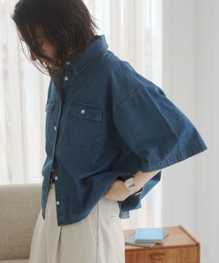 WEGO 【ANGIE VINTAGE】オーバーサイズデニム半袖シャツ ブルーその他