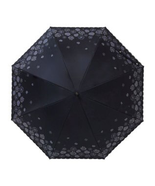 MOONBAT 【遮光率100％/遮熱/UV】LANVIN en Bleu (ランバン オン ブルー)晴雨兼用日傘 フラワーグリッター シルバースカラ刺繍 花柄 長傘 ディープブルー