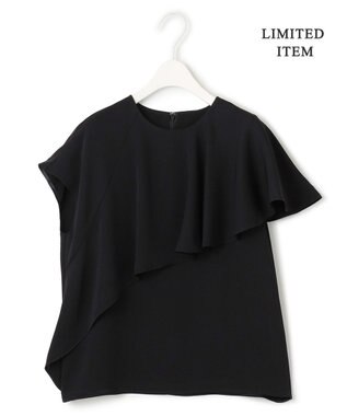 ICB 【接触冷感・UVケア・防シワ・洗える】エステルダブルクロス  ラッフルデザインブラウス ブラック系