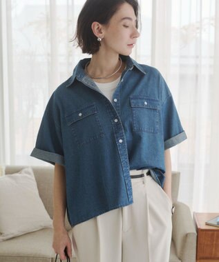 WEGO 【ANGIE VINTAGE】オーバーサイズデニム半袖シャツ ブルーその他