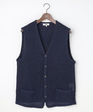 JOSEPH ABBOUD 【キングサイズ・エコ素材和紙使用・日本素材】和紙杢メッシュクルーネック ニットジレ ネイビー系