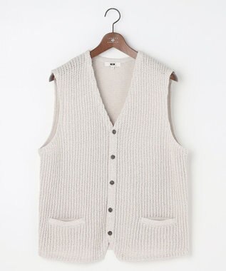 JOSEPH ABBOUD 【キングサイズ・エコ素材和紙使用・日本素材】和紙杢メッシュクルーネック ニットジレ