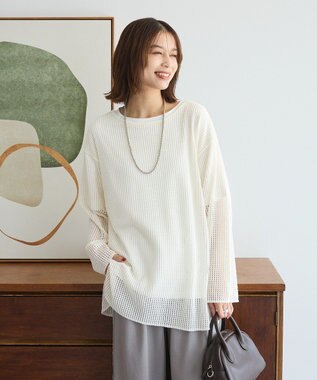 Green Parks メッシュ長袖ゆるカットプルオーバー