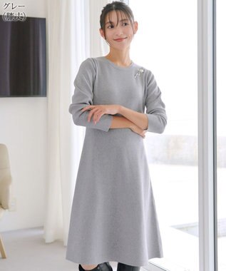 Tiaclasse 【選べる着丈・洗える】 ニットワンピース 膝丈：グレー