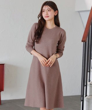 Tiaclasse 【選べる着丈・洗える】 ニットワンピース 膝丈：モカ
