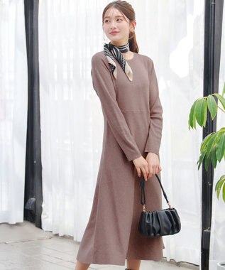 Tiaclasse 【選べる着丈・洗える】 ニットワンピース ミモレ丈：モカ