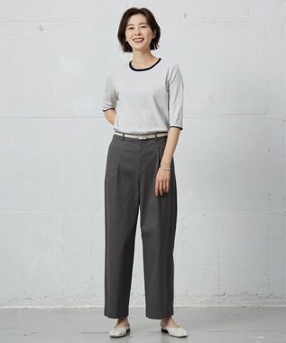 J.PRESS LADIES L 【洗える・ニットセット】TRIM TWIN ニット ライトグレー×ネイビー系