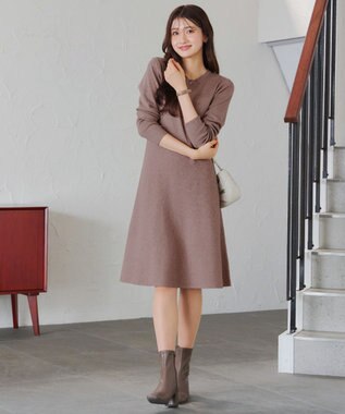 Tiaclasse 【選べる着丈・洗える】 ニットワンピース 膝丈：モカ