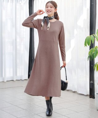 Tiaclasse 【選べる着丈・洗える】 ニットワンピース ミモレ丈：モカ