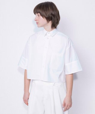 NAVE 【ReNAVE・セットアップ可/洗える/接触冷感/UVケア】コットンポリブロード クロップドシャツ ホワイト系