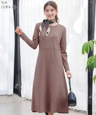 Tiaclasse 【選べる着丈・洗える】 ニットワンピース ミモレ丈：モカ